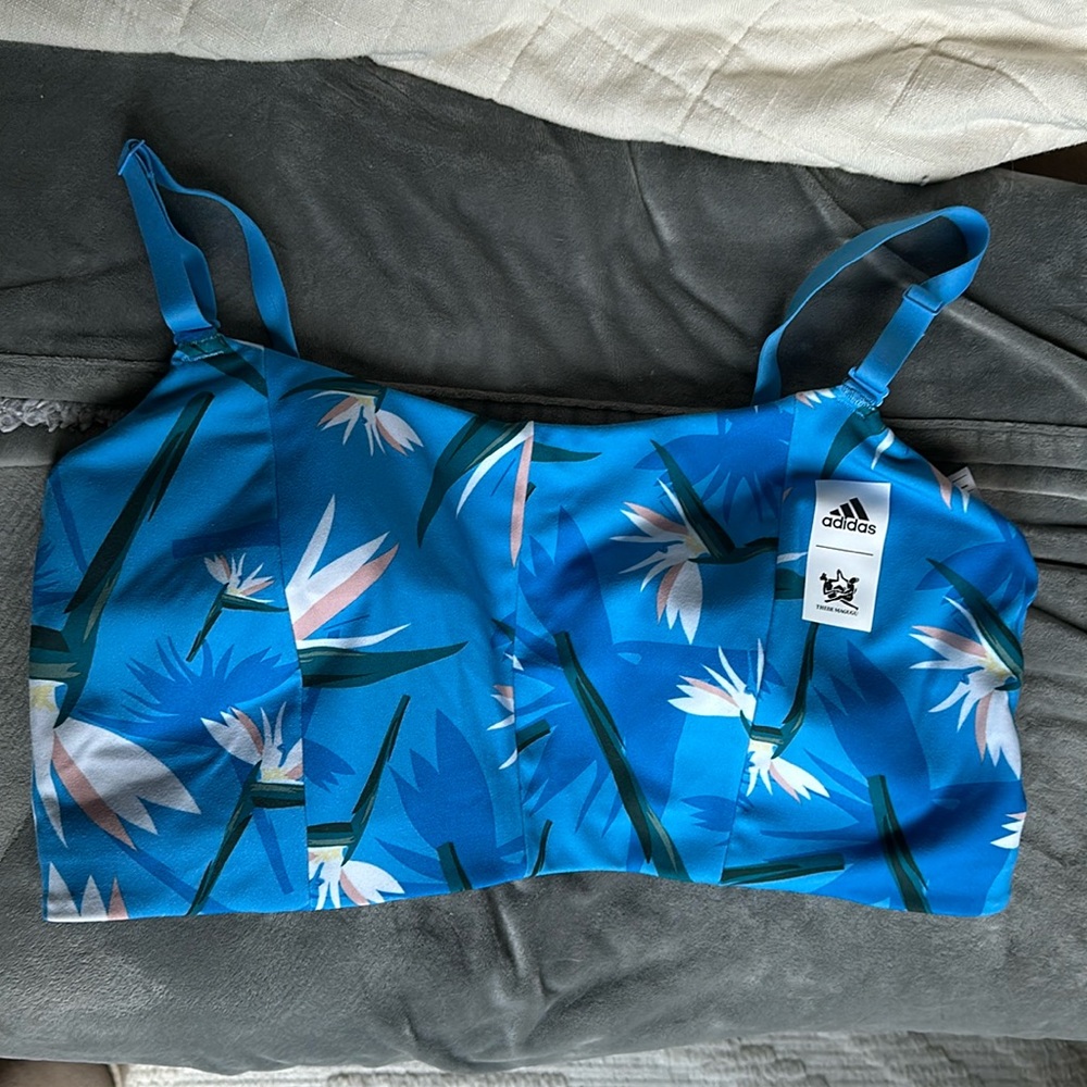Adidas Thebe Magugu sports bra 2X blue bird of paradise floral print